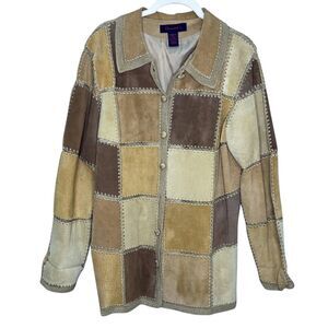 Denim & Co Suede Leather Patchwork Jacket Medium 90s Western Boho Coat